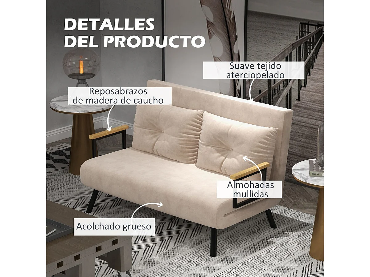 Sofá cama beige 102x73x81 cm HOMCOM
