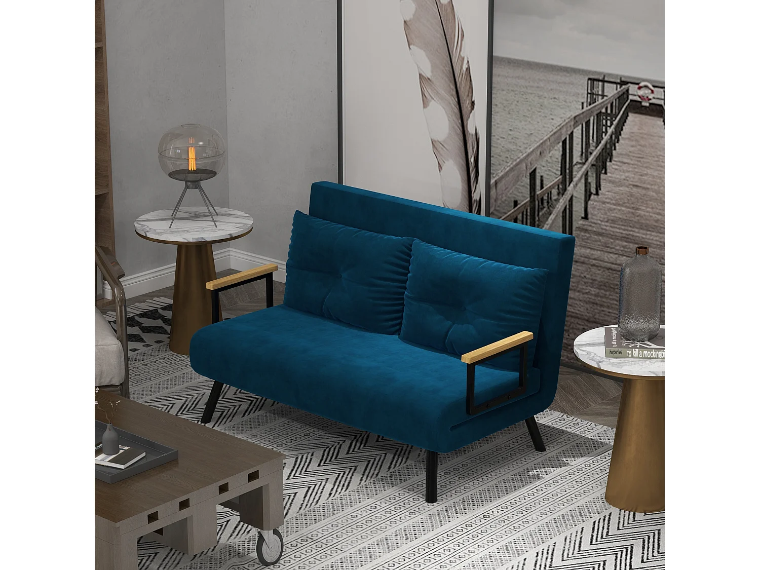 Sofá cama azul 102x73x81 cm HOMCOM