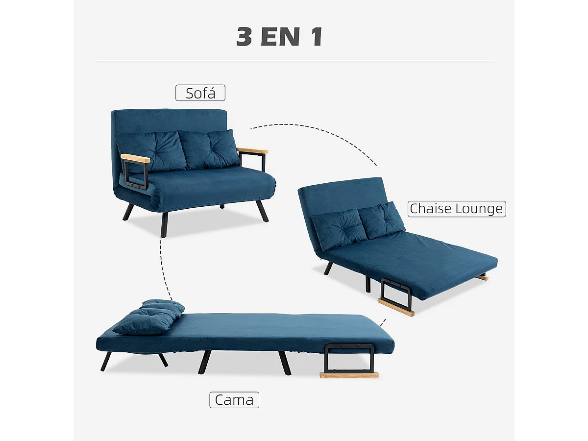Sofá cama azul 102x73x81 cm HOMCOM