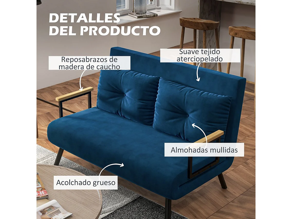 Sofá cama azul 102x73x81 cm HOMCOM