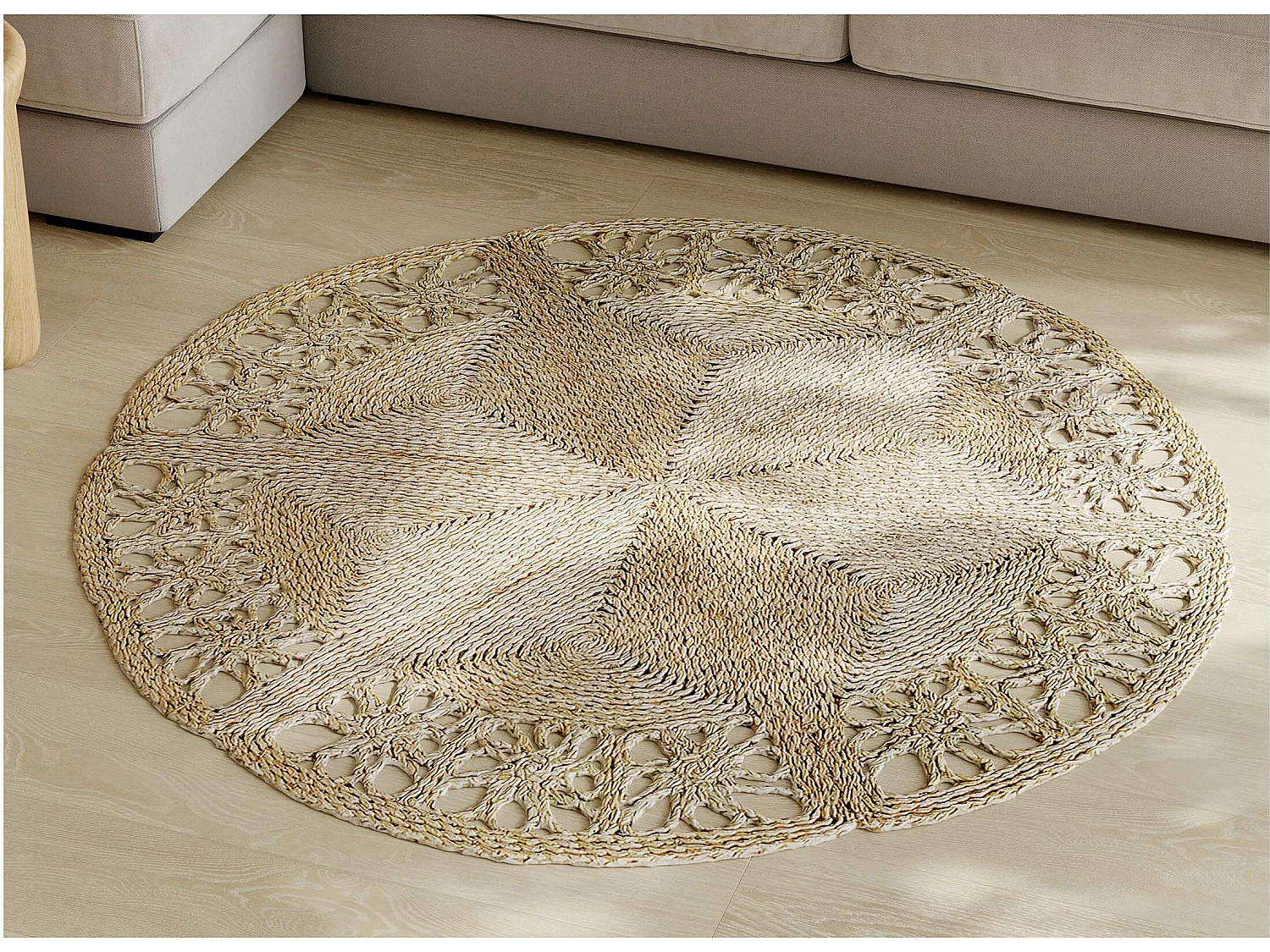 Tapis rond en jute - Boho Bali - 100 CM - Bilú Naturel