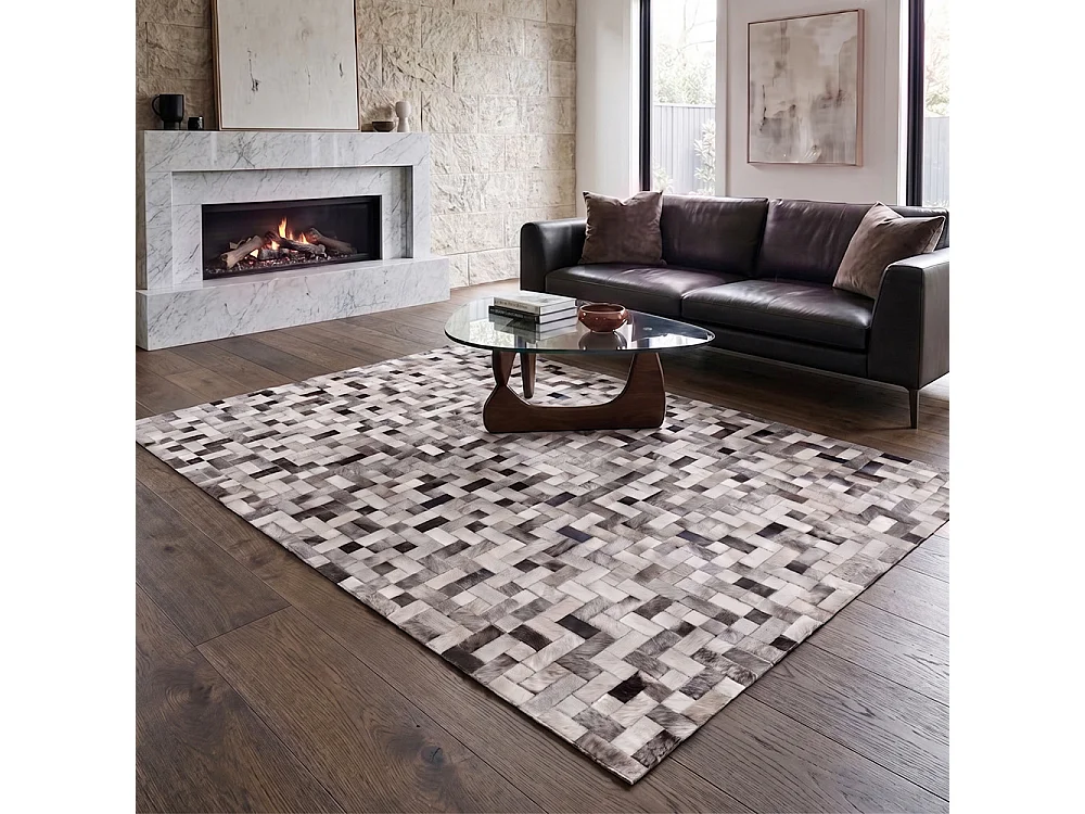 Tapis en cuir végétalien rectangulaire 150 x 200 cm – Hilo Gris