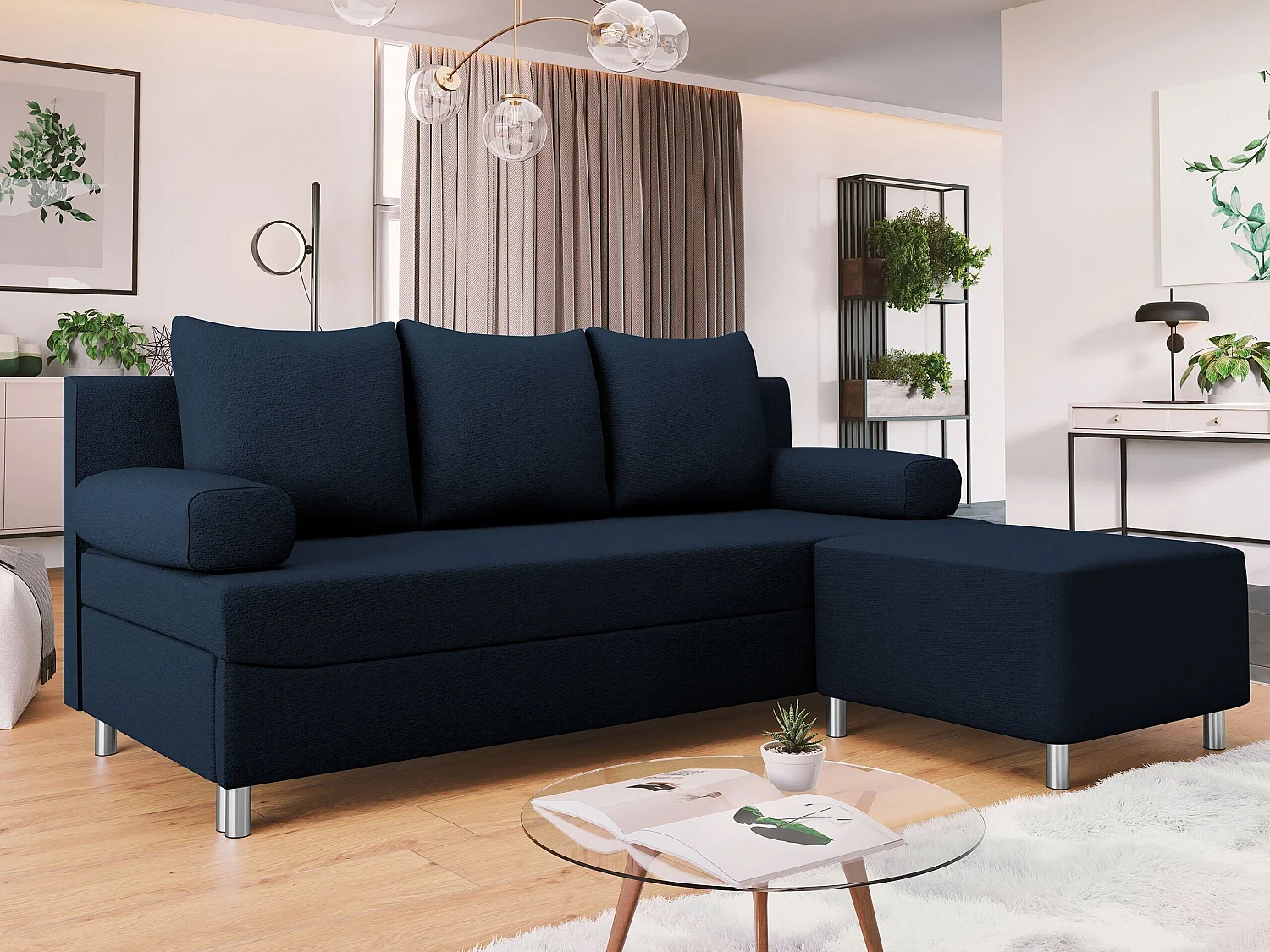 Canapé convertible 2 places en tissu bleu 86x192x80 cm