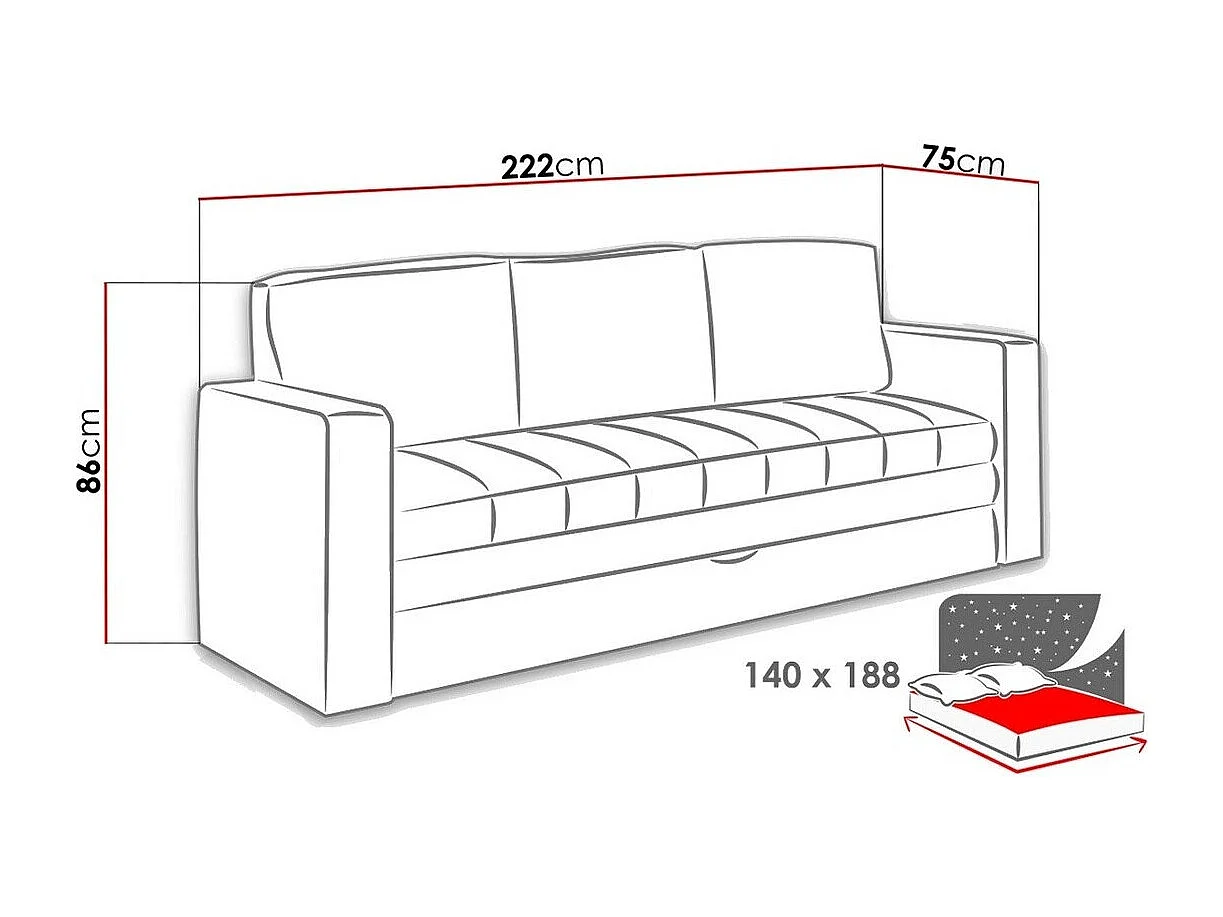 Sofá cama Tivdalu 117, Cama com arrumação, 9x22x8cm