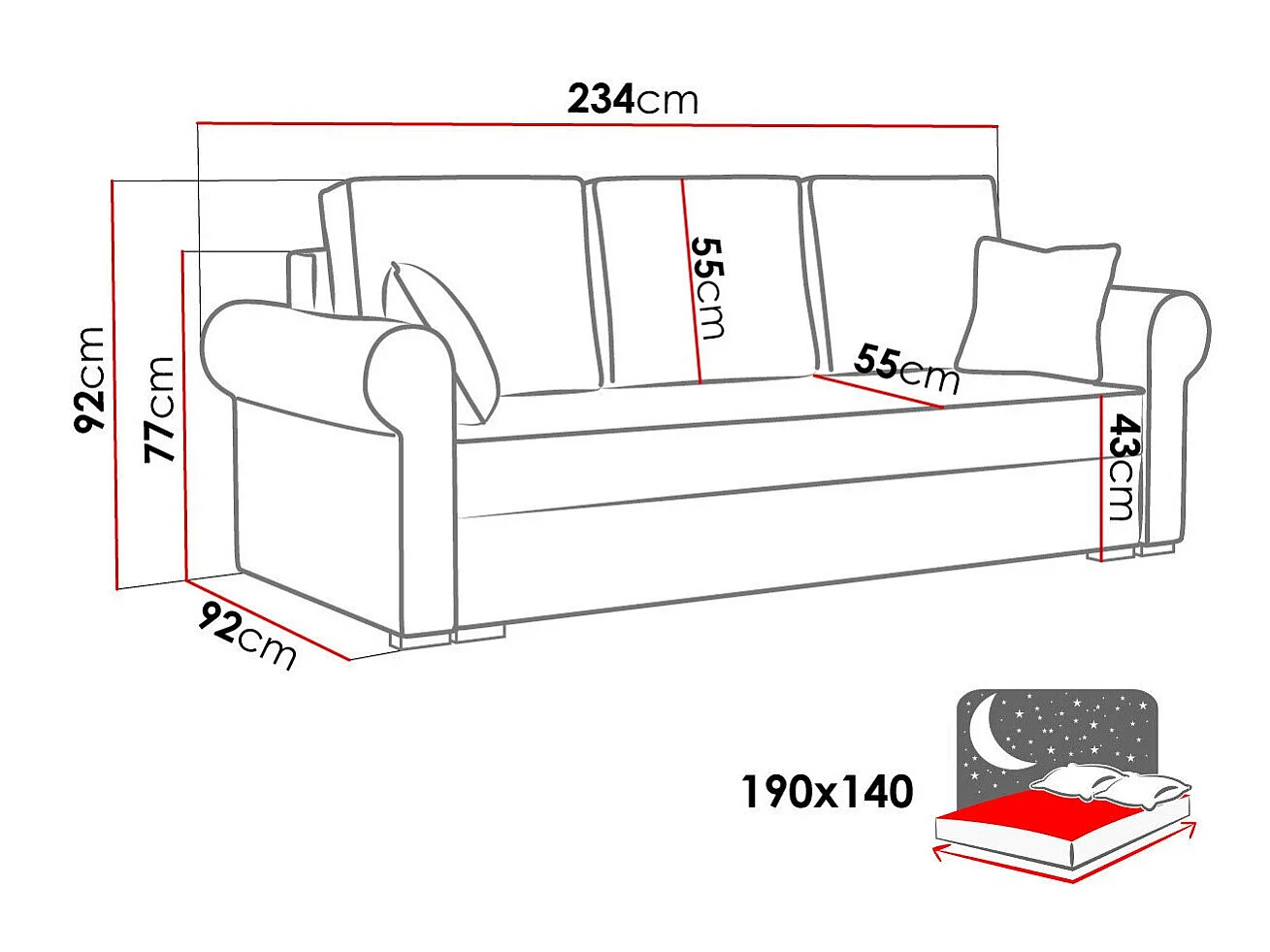 Sofá cama Columbus 130, Almacenaje, 9x23x9cm
