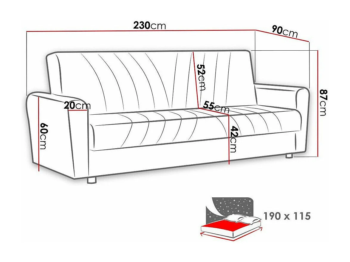 Canapé convertible Columbus 126, Disponible, 87x230x90cm