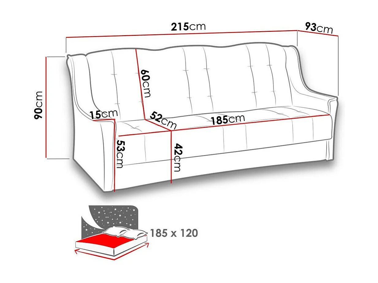 Sofá-cama Providence 109, Almacenaje, 90x215x93cm