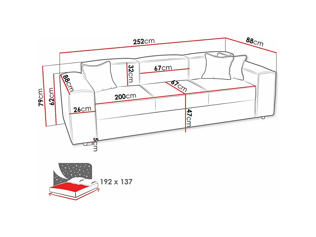 Canapé convertible Clovis 114, 79x252x88cm