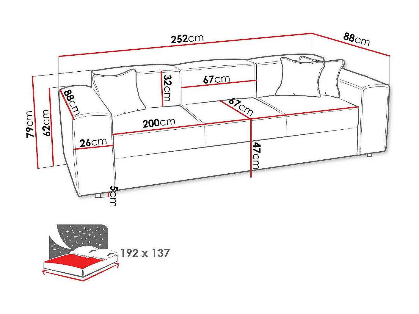 Sofá-cama Clovis 114, Cama com arrumação, 8x25x9cm