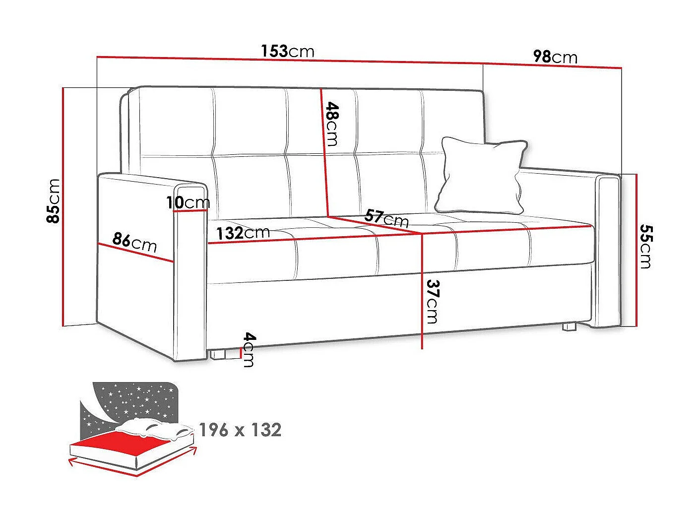 Sofá-cama Columbus 106, Almacenaje, 85x153x98cm, Muebles ya montados