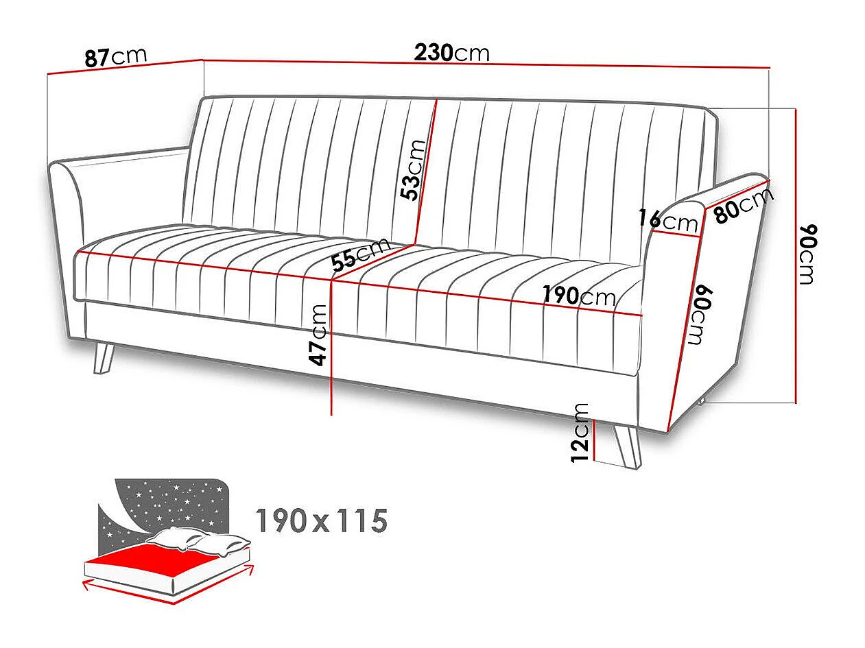 Sofá cama Columbus 144, Almacenaje, 9x23x9cm