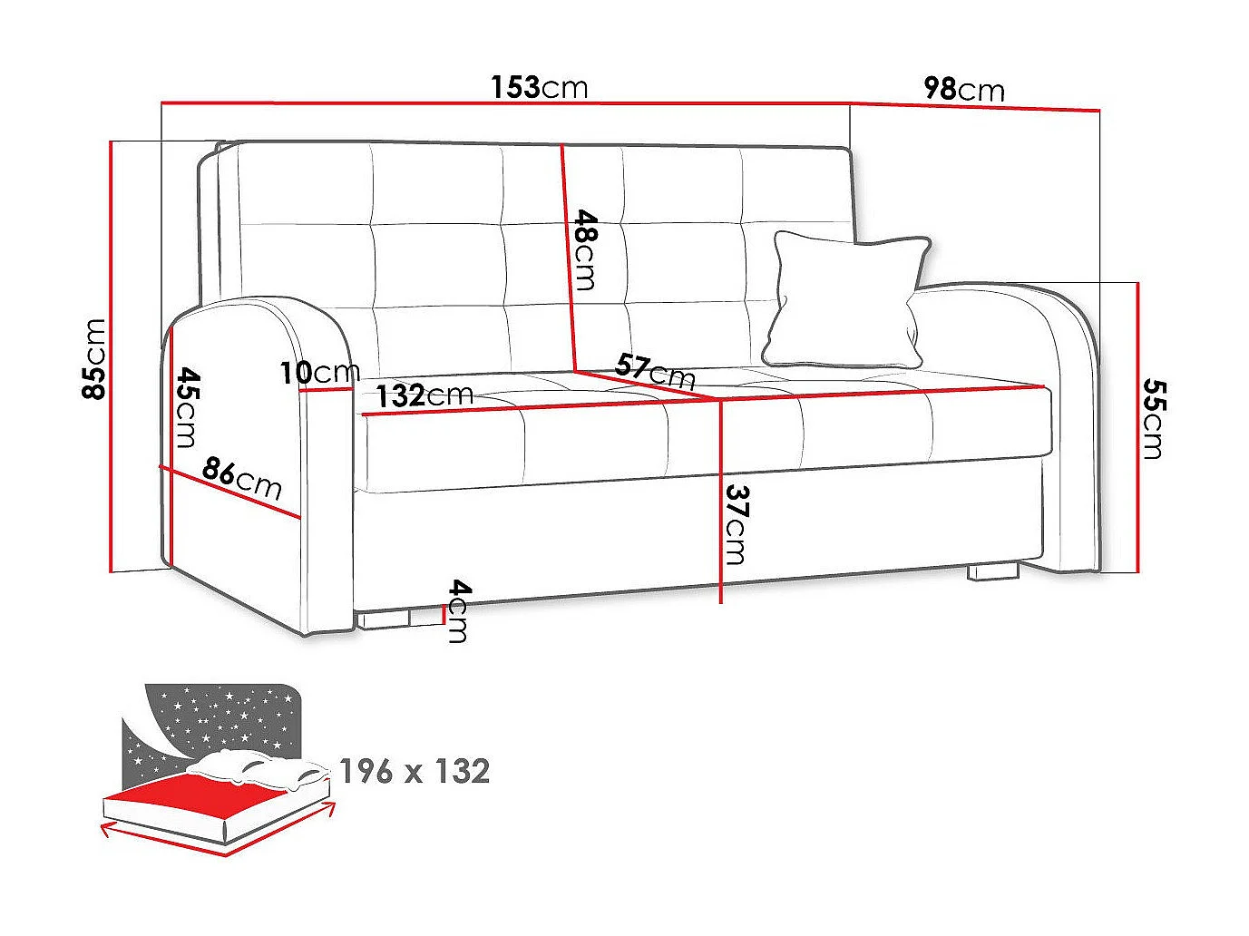 Canapé convertible Columbus 116, Disponible, 85x153x98cm, Mobilier déjà assemblé