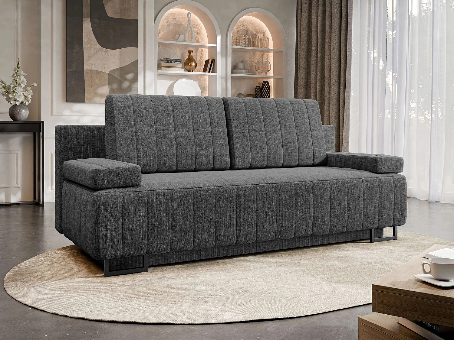Sofá cama Columbus 152, Almacenaje, 90x200x90cm, Muebles ya montados