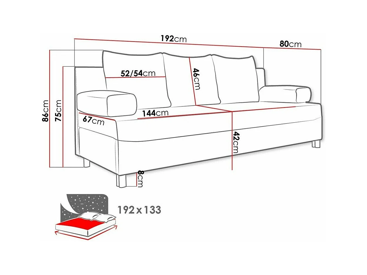 Canapé convertible Comfivo 125, Boîte de literie, 86x192x80cm