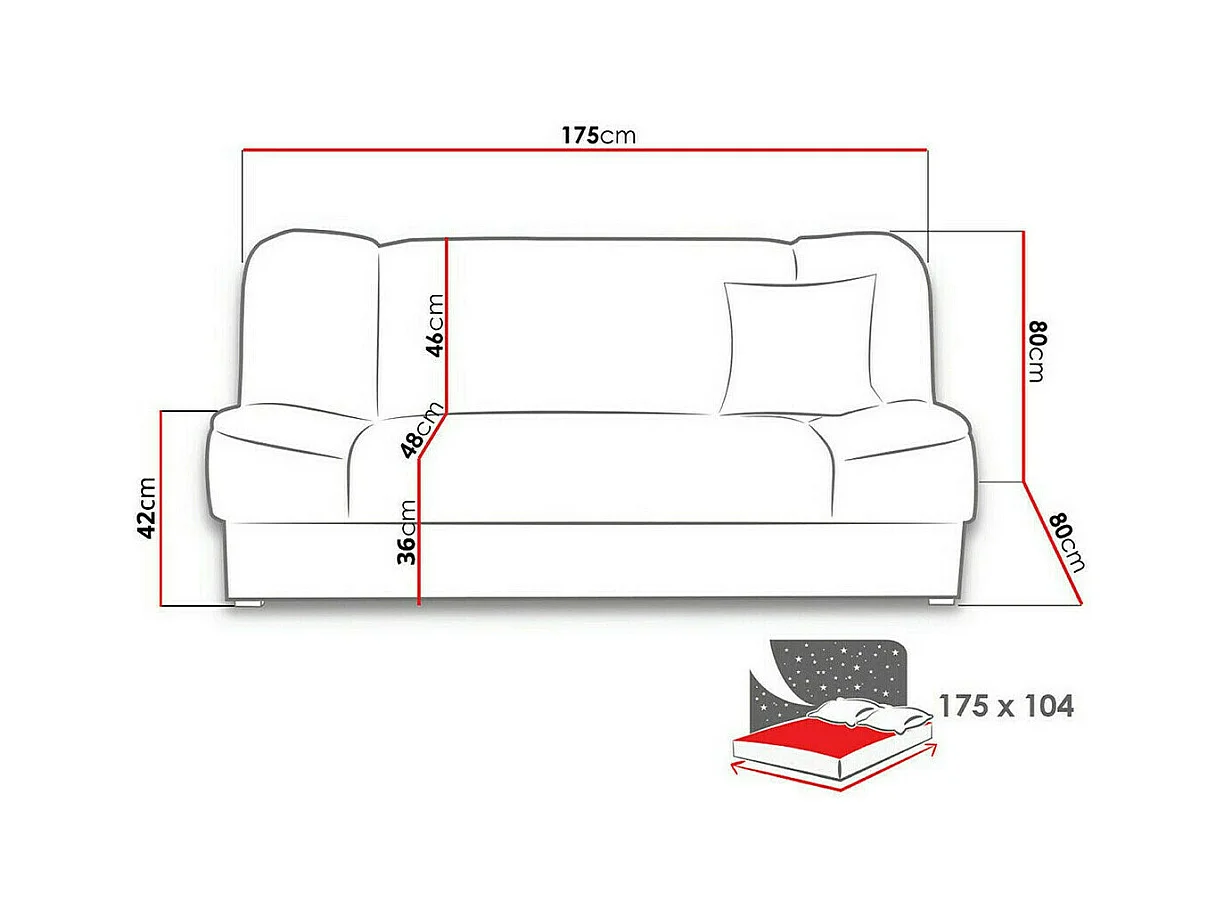 Sofá-cama Columbus 117, Almacenaje, 80x175x80cm