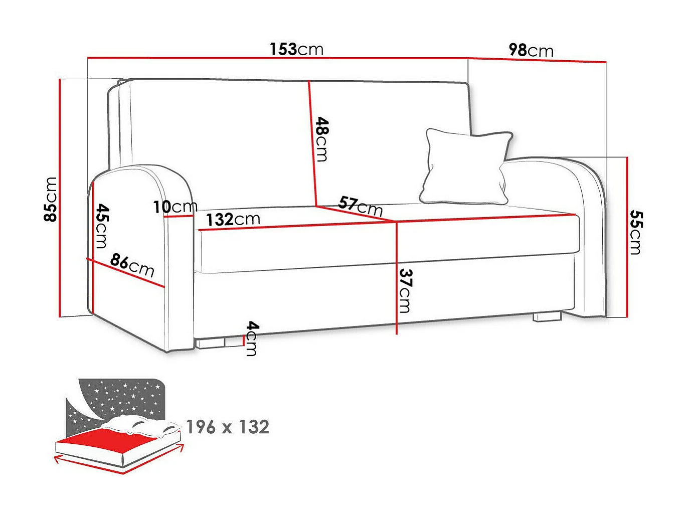 Canapé convertible Columbus 163, Disponible, 85x153x98cm, Mobilier déjà assemblé