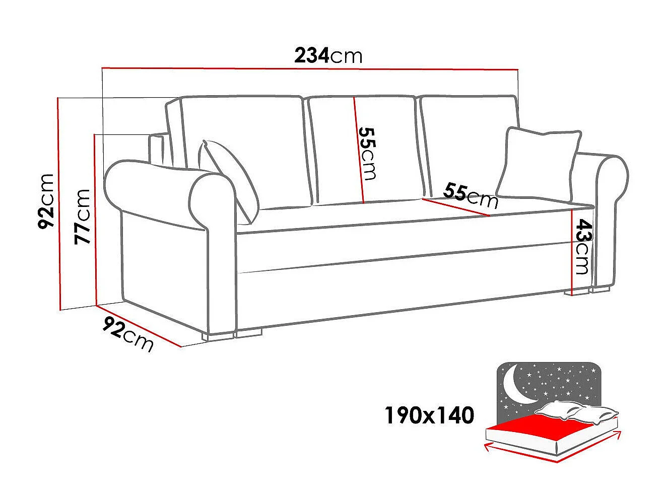 Sofá cama Columbus 130, Almacenaje, 9x23x9cm