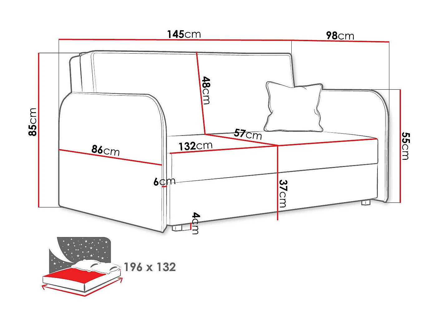 Sofá-cama Columbus 123, Almacenaje, 85x145x98cm, Muebles ya montados