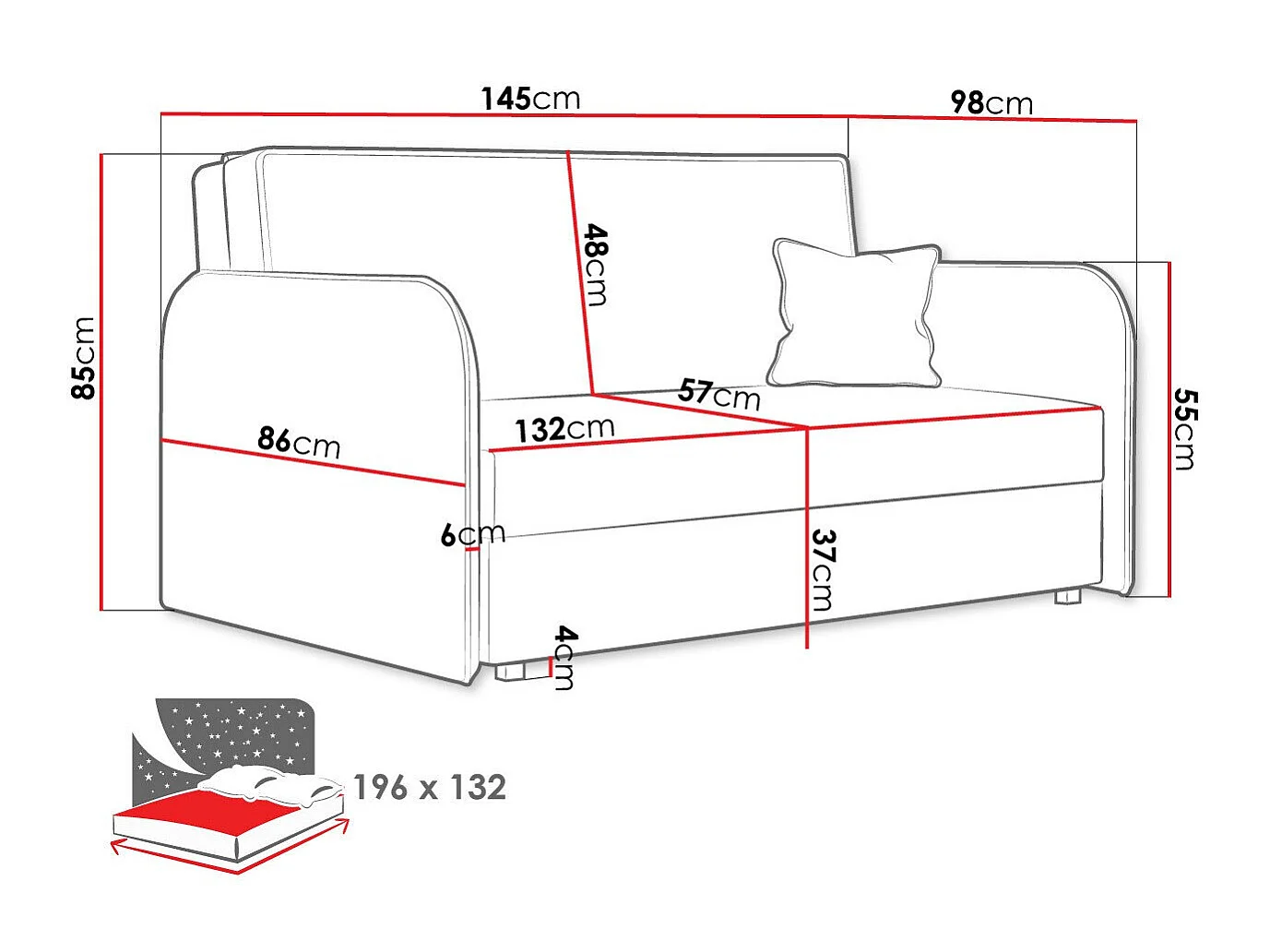 Canapé convertible Lirael III, Disponible, 85x145x98cm, Mobilier déjà assemblé
