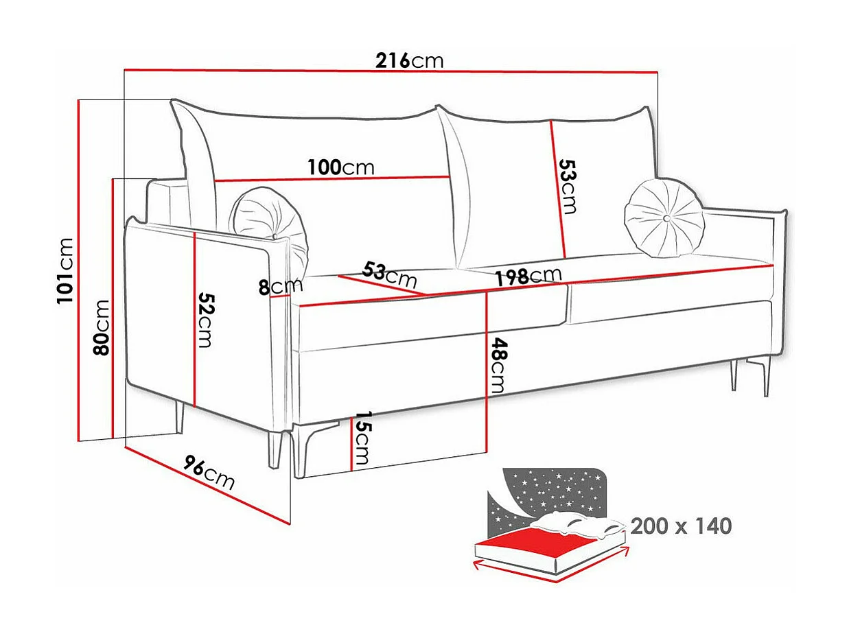 Canapé convertible Clovis 103, Boîte de literie, 101x216x96cm