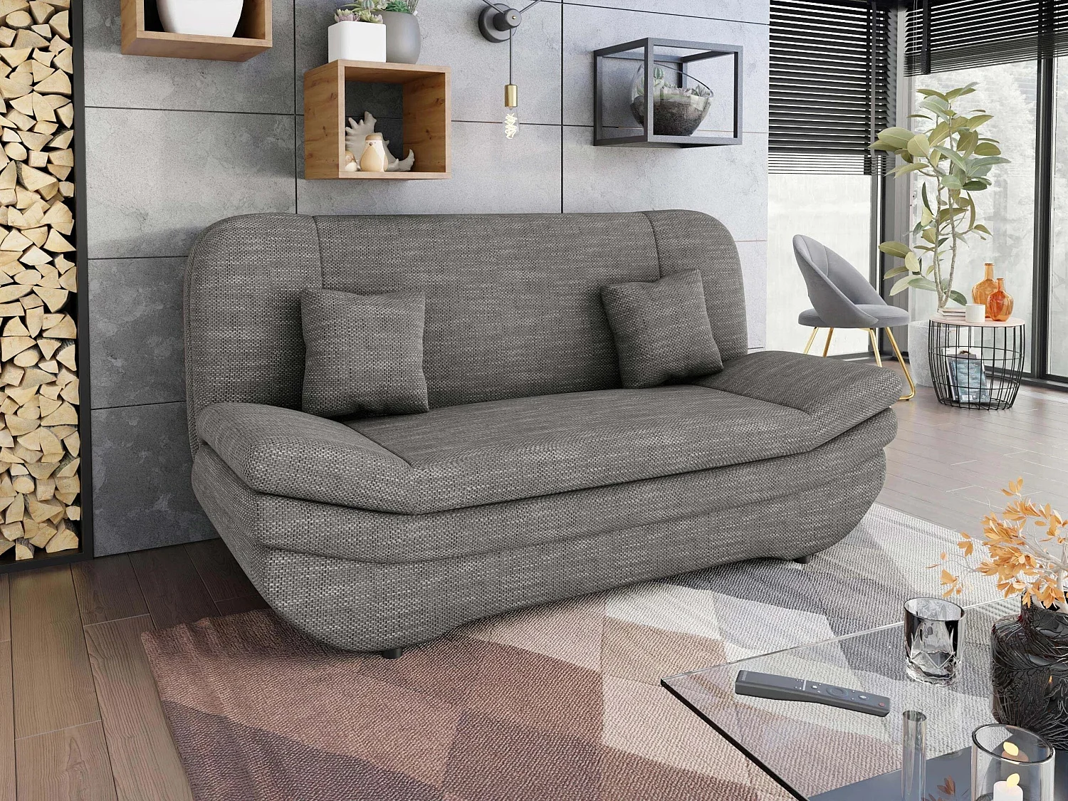 Canapé convertible clic-clac 2 places en tissu gris 95x200x90 cm