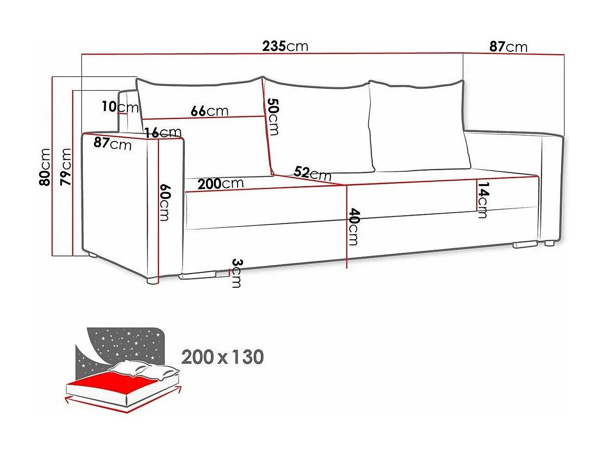 Divano letto Muncie 104, Con, 80x235x87cm