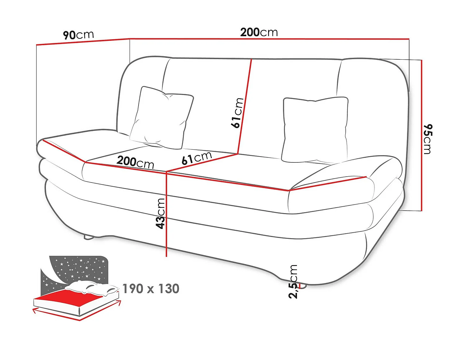 Canapé convertible Comfivo 235, Disponible, 95x200x90cm