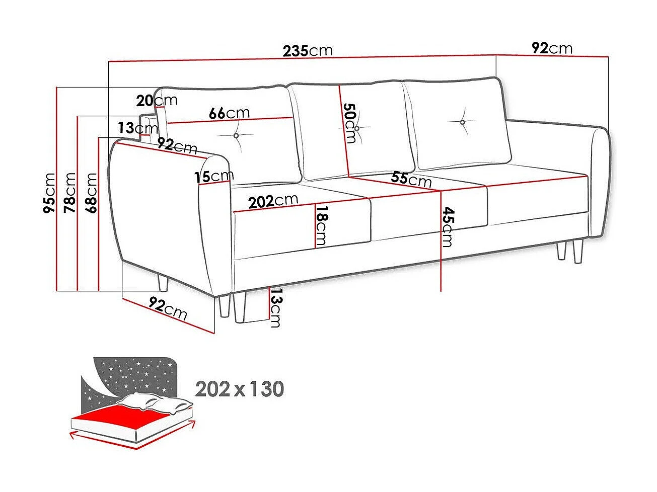 Sofá-cama Muncie 102, Almacenaje, 95x235x92cm
