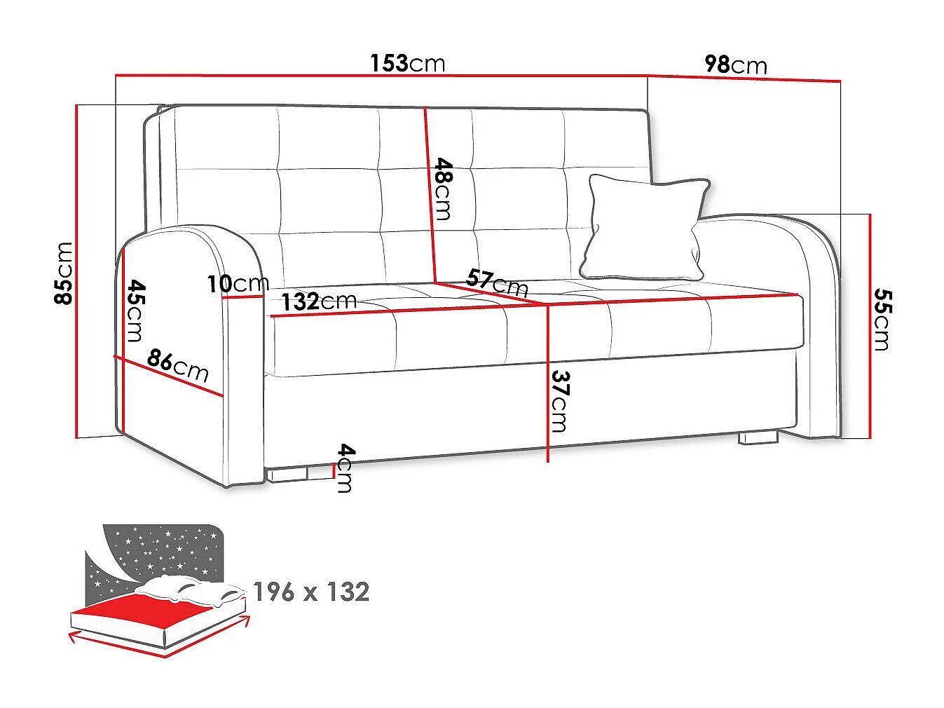 Canapé convertible 2 places en tissu bleu COLUMBUS 85x153x98 cm