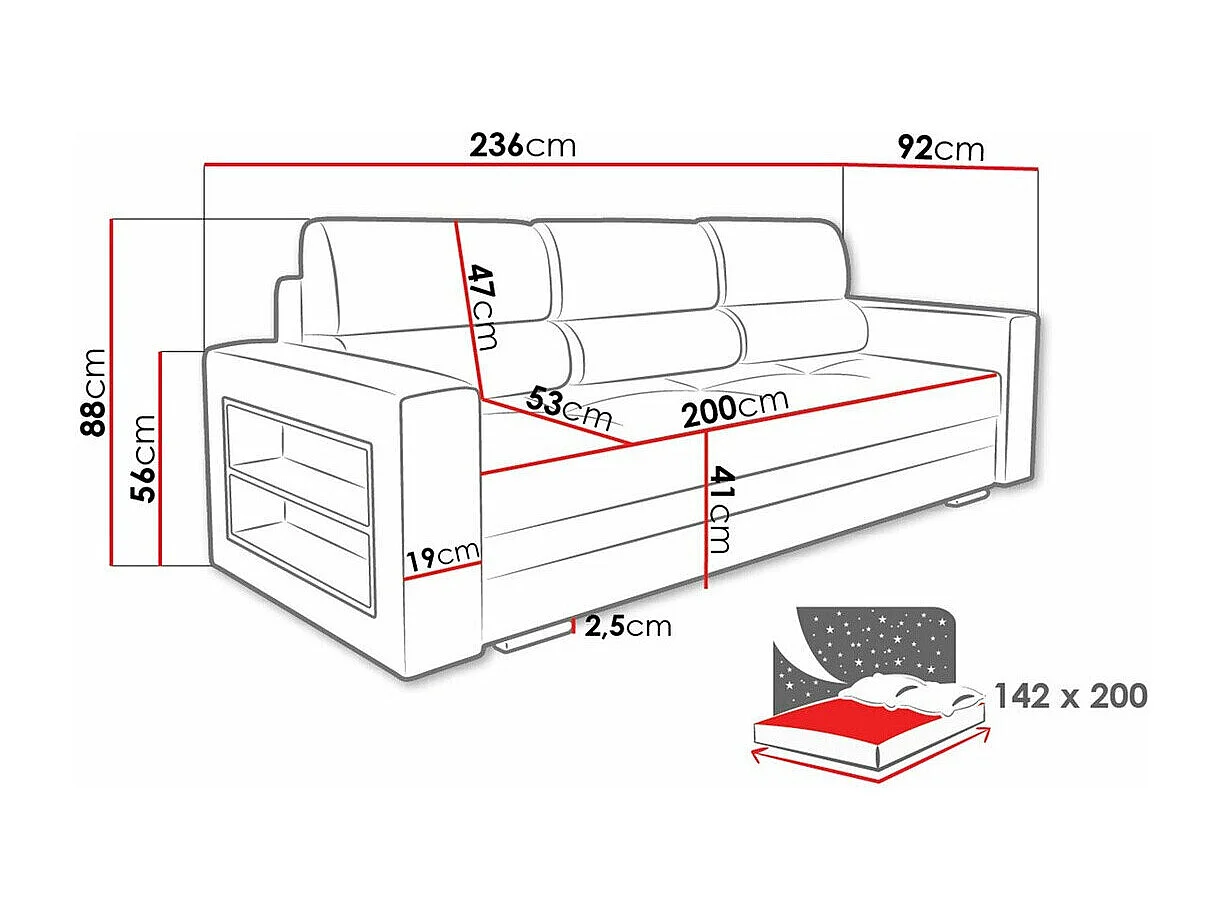 Sofá-cama Decatur 100, Cama com arrumação, 9x24x9cm