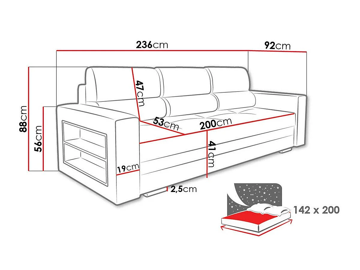 Sofá cama Decatur 100, Almacenaje, 9x24x9cm