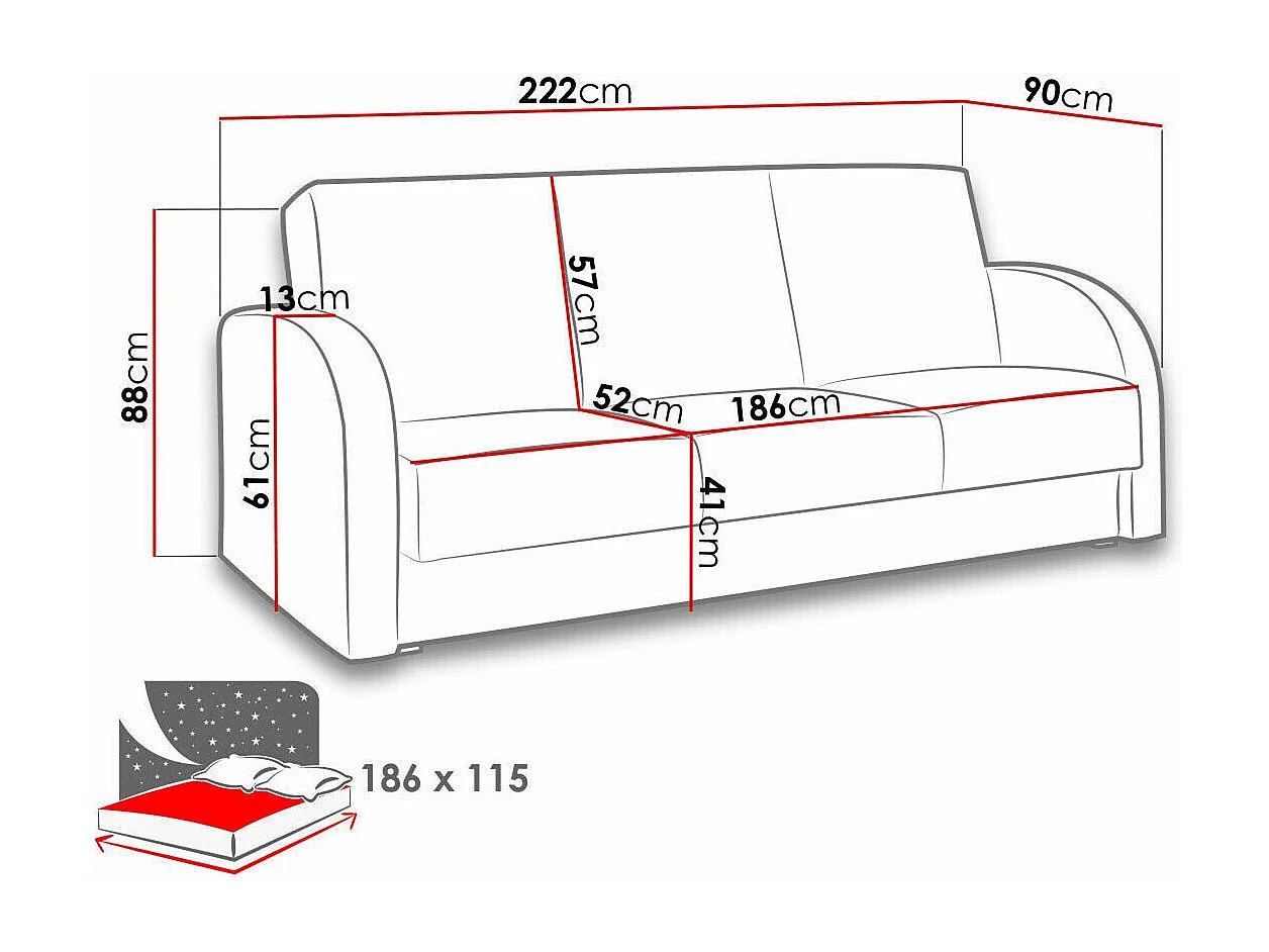 Sofá-cama Providence 172, Almacenaje, 88x222x90cm