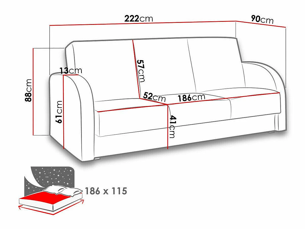 Sofá cama Providence 172, Almacenaje, 9x22x9cm