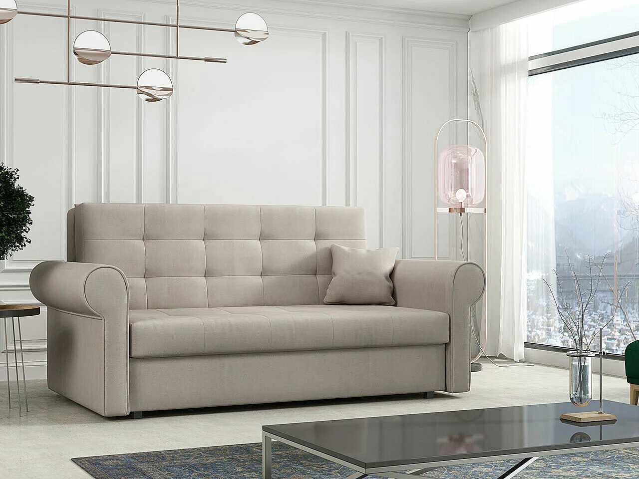 Canapé convertible Columbus 129, Boîte de literie, 85x168x98cm, Mobilier déjà assemblé