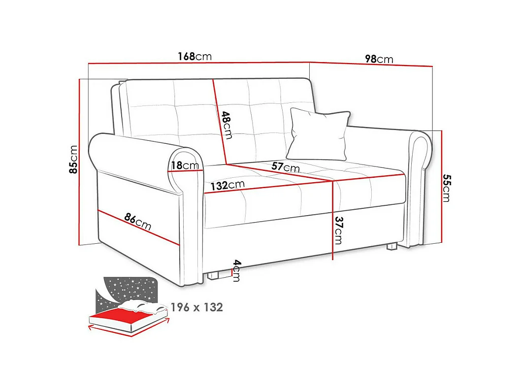 Divano letto Columbus 129, Con, 85x168x98cm, Mobile già assemblato