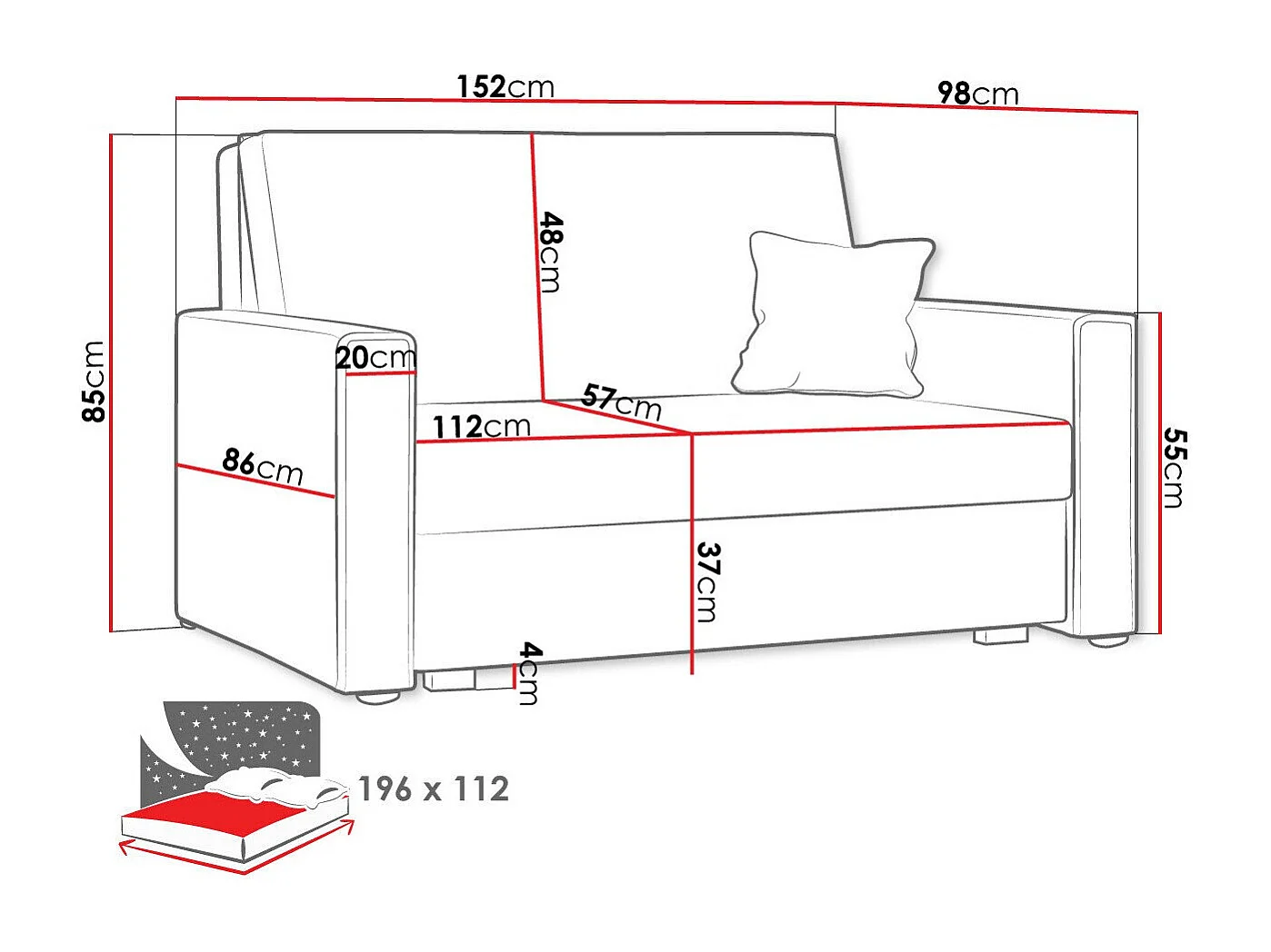 Sofá-cama Columbus 181, Almacenaje, 85x152x98cm, Muebles ya montados