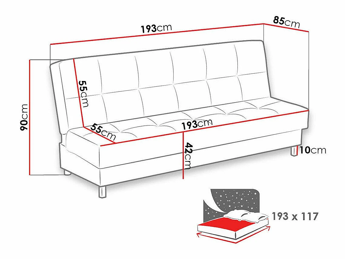 Canapé convertible 3 places en tissu gris COLUMBUS 90x193x85 cm