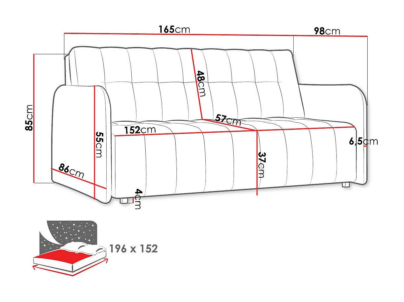 Sofá-cama Columbus 179, Almacenaje, 85x165x98cm, Muebles ya montados