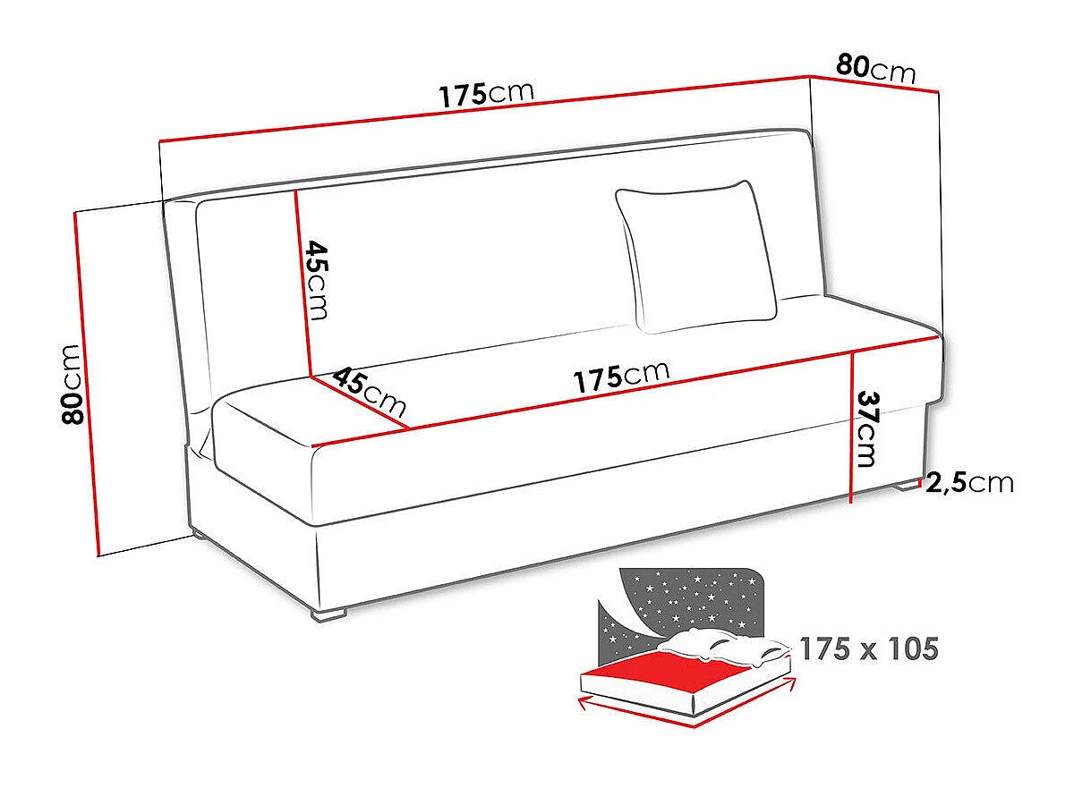 Sofá cama Columbus 119, Almacenaje, 8x18x8cm