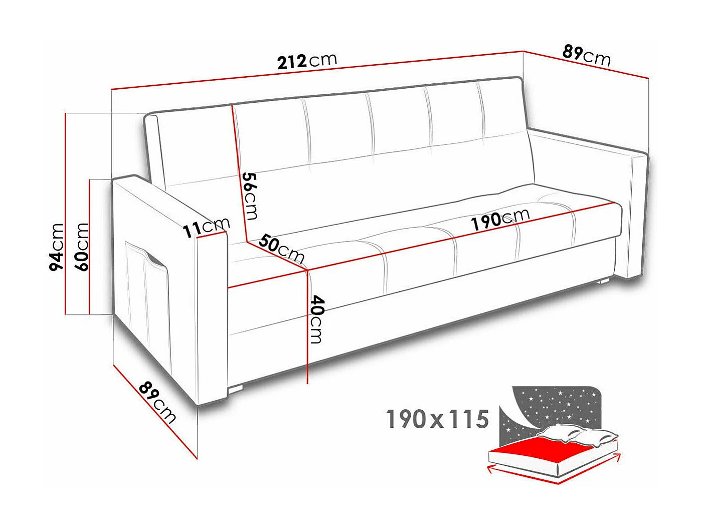 Canapé convertible Edinburg 104, Disponible, 94x212x89cm