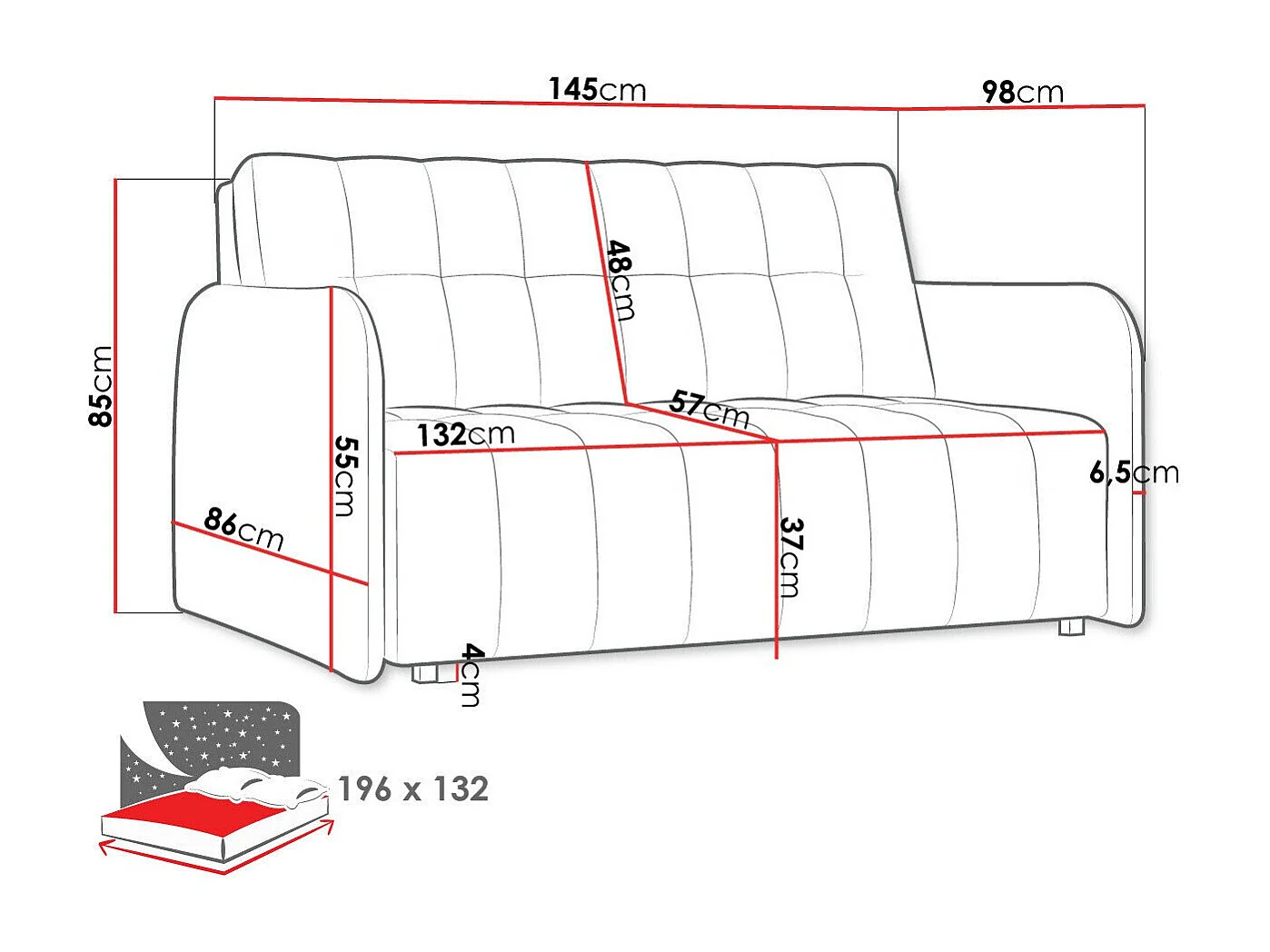 Sofá-cama Columbus 178, Almacenaje, 85x145x98cm, Muebles ya montados