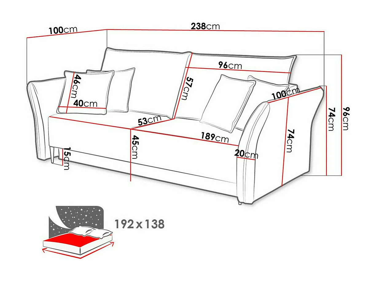 Canapé convertible Providence 148, Boîte de literie, 96x238x100cm