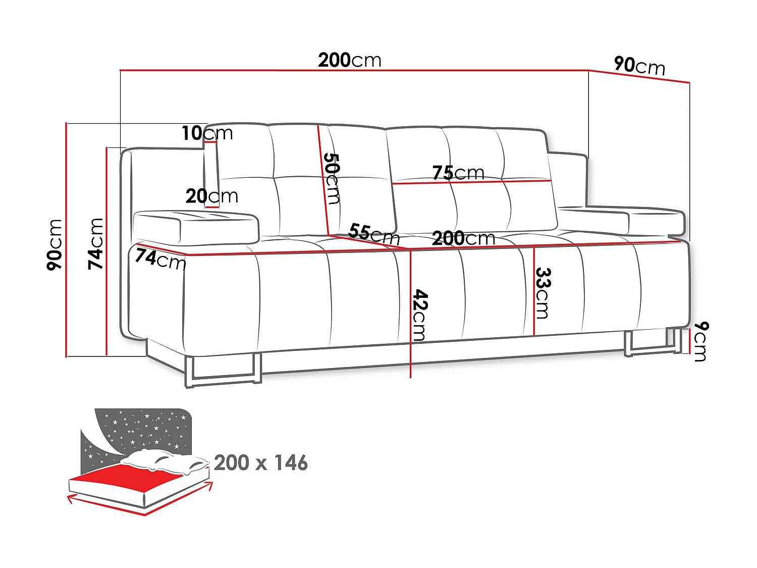 Canapé convertible 4 places en tissu marron COLUMBUS