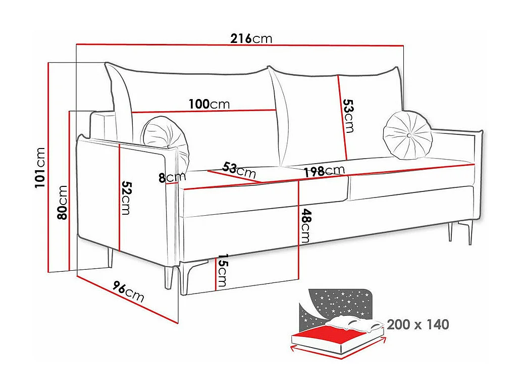 Sofá-cama Clovis 103, Almacenaje, 101x216x96cm