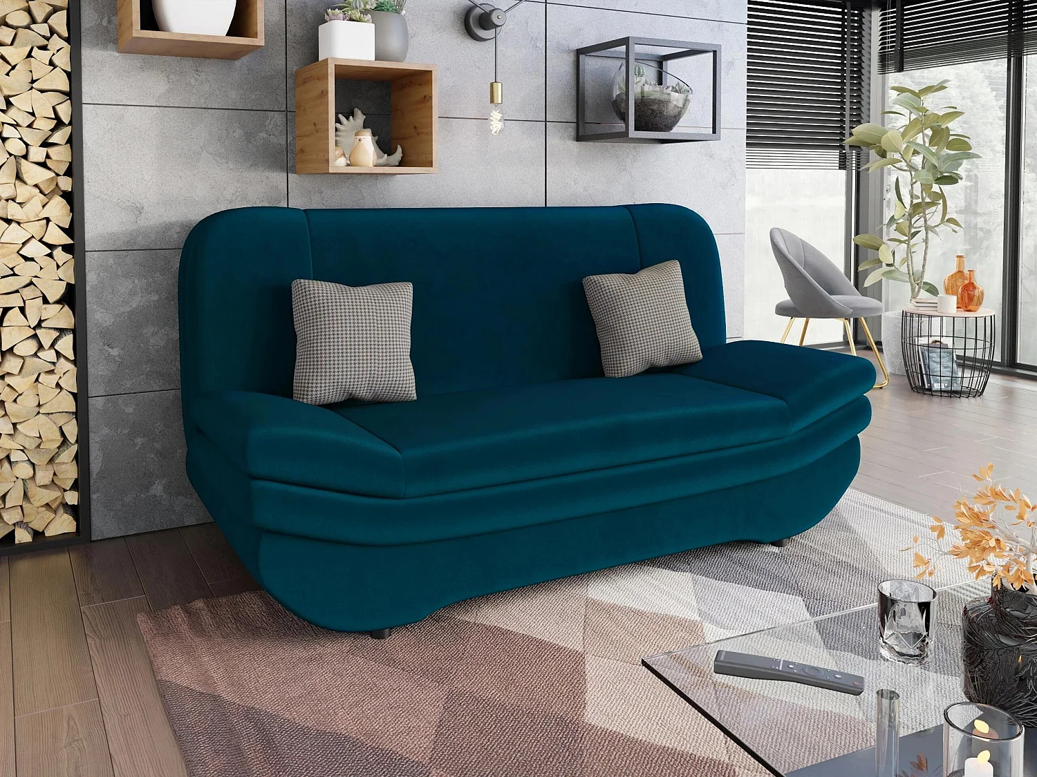 Canapé convertible clic-clac 2 places en tissu vert 95x200x90 cm