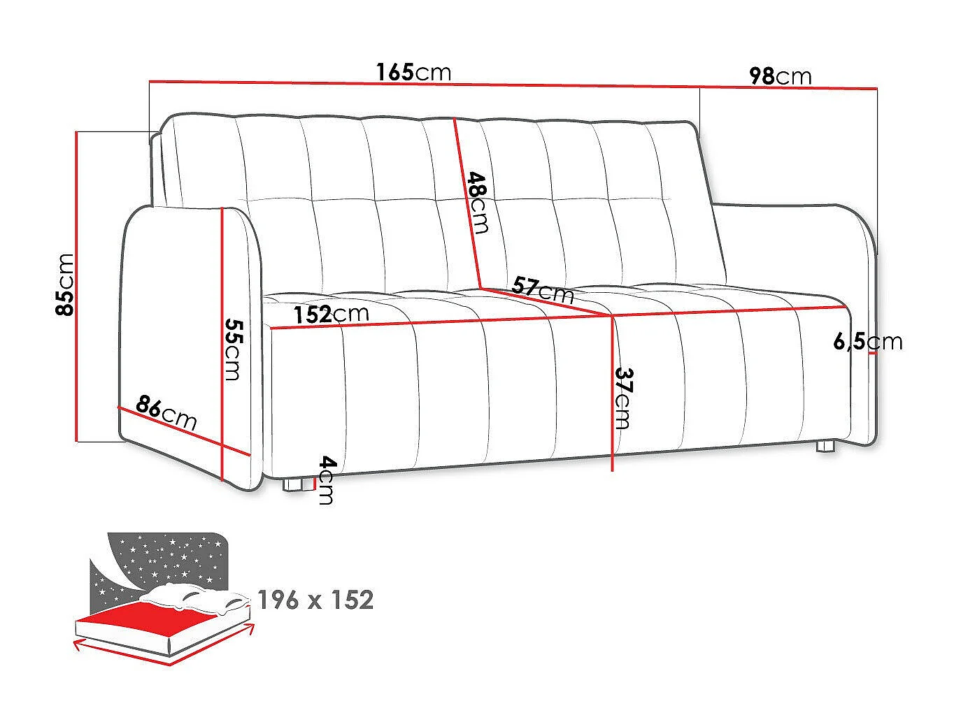Canapé convertible 3 places en tissu marron COLUMBUS