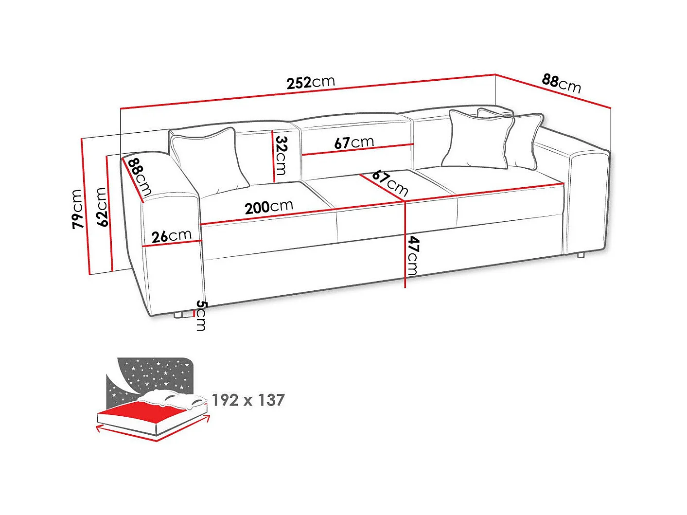Canapé convertible Clovis 114, 79x252x88cm