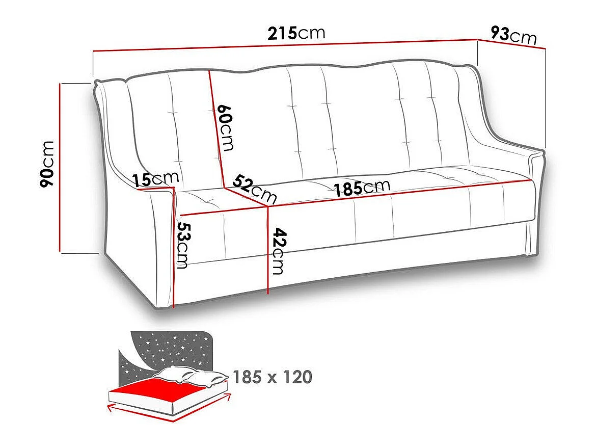 Canapé convertible clic-clac 3 places en tissu marron PROVIDENCE 90x215x93 cm