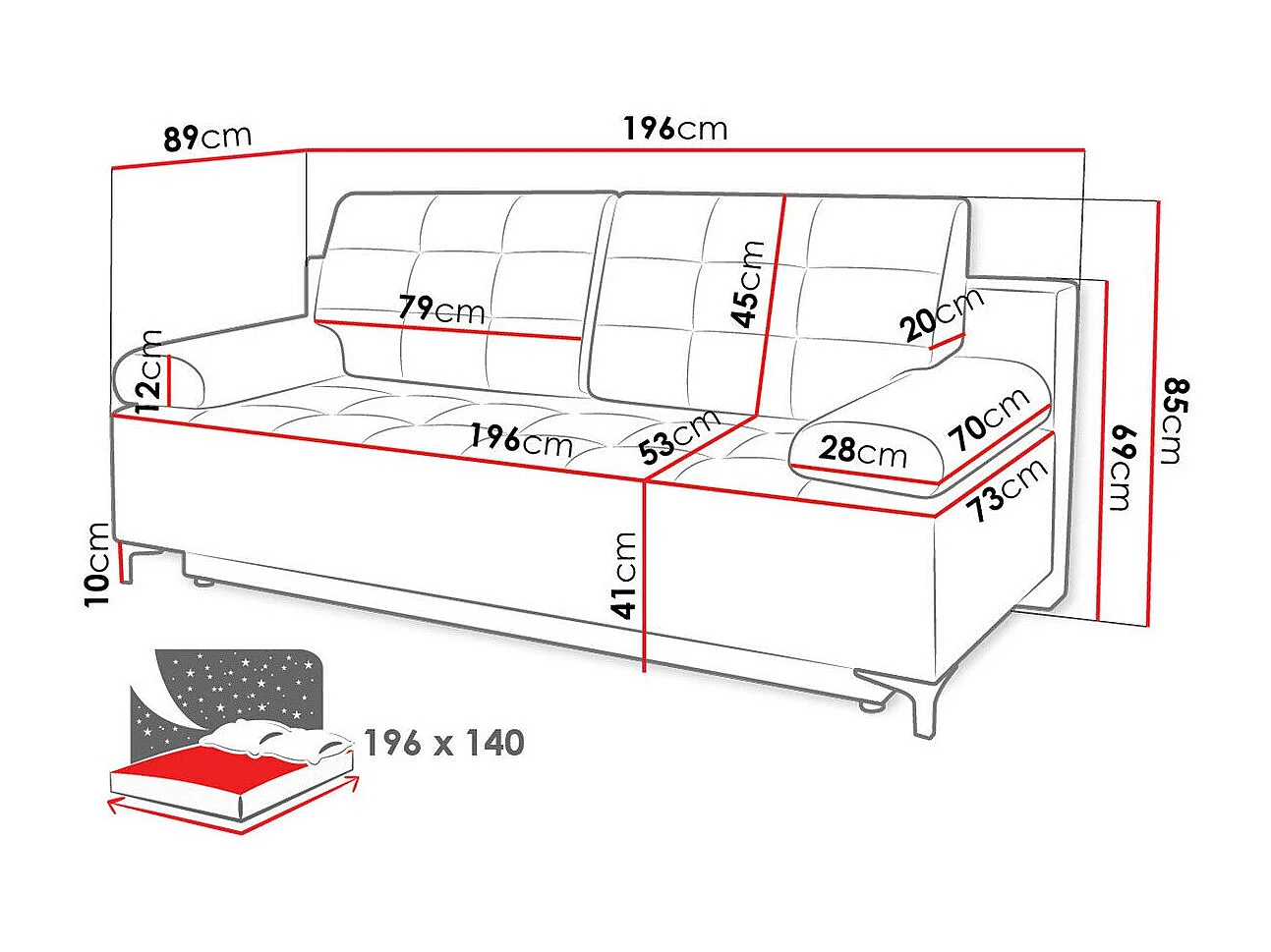 Sofá-cama Independence 100, Cama com arrumação, 9x20x9cm