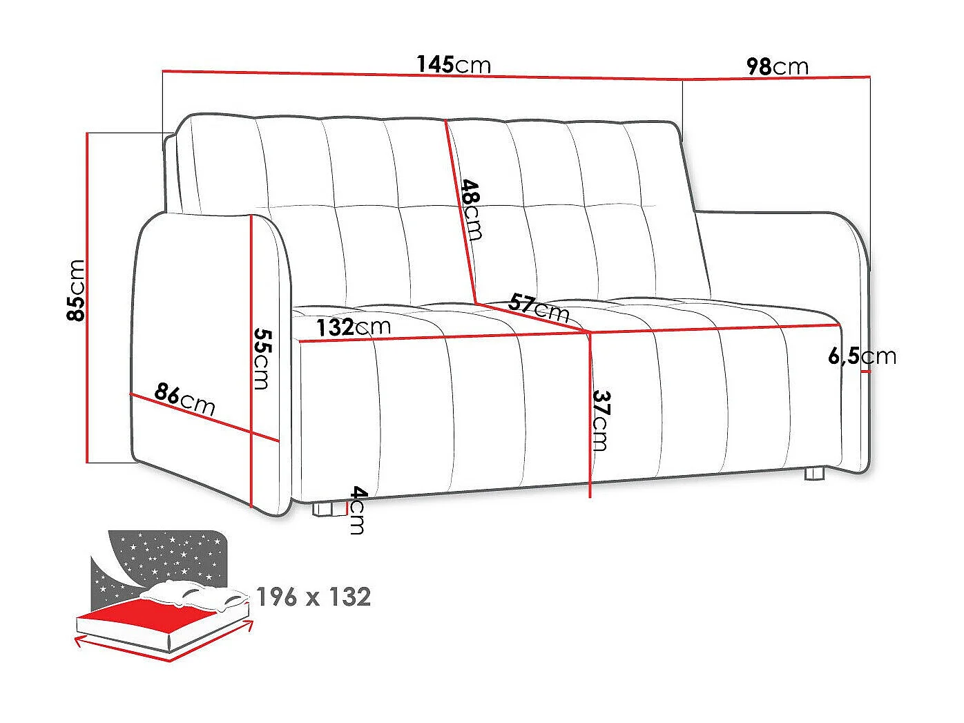 Sofá-cama Columbus 178, Cama com arrumação, 9x15x10cm
